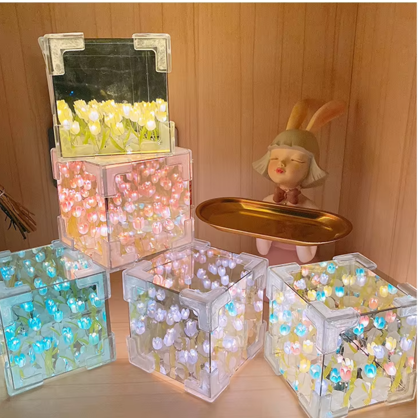 Lampara Cubo de Tulipanes Cuadrado DIY